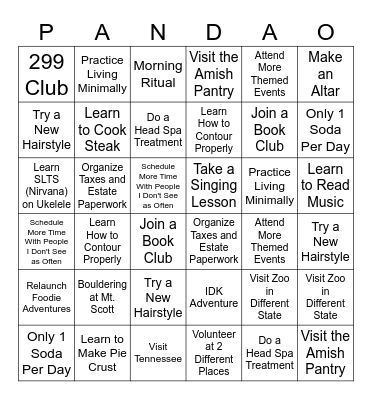 PANDA-O Bingo Card