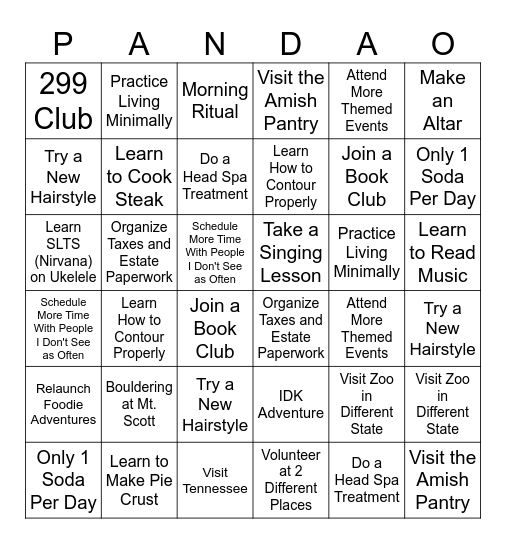 PANDA-O Bingo Card
