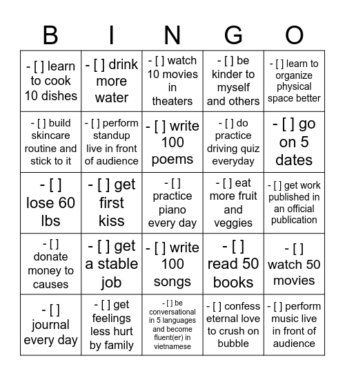 2026 GOALS Bingo Card