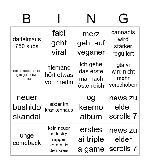 jannics 2026 bingo Card