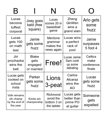2026 Bingo Card Bingo Card