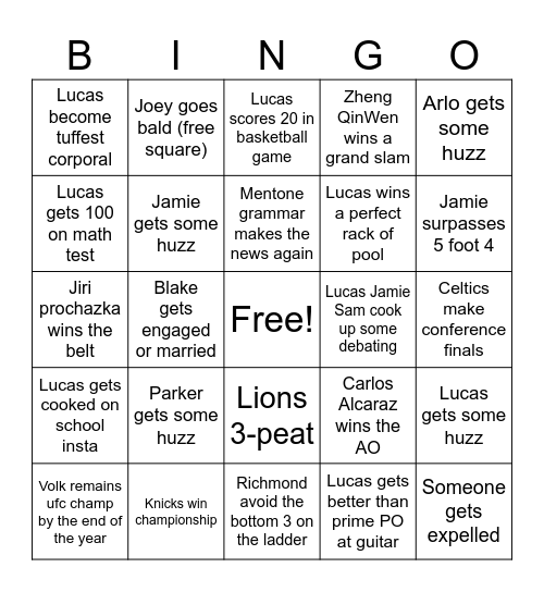 2026 Bingo Card Bingo Card