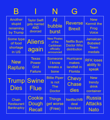 2026 Bingo Card Bingo Card