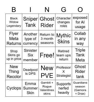 Rivals 2026 Bingo Card