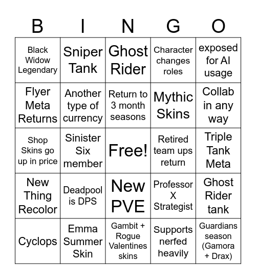 Rivals 2026 Bingo Card