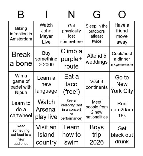 BINGO ‘26 Bingo Card