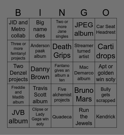 Music 2026 Bingo Card