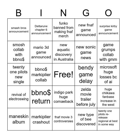 auroras 2026 bingo card Bingo Card