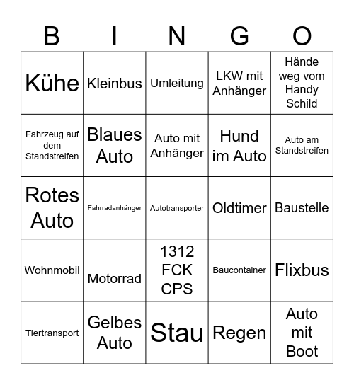 Autobahn Bingo Card