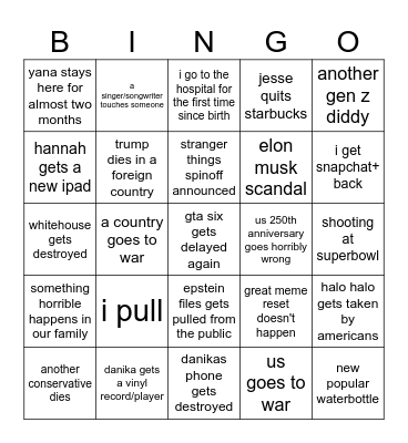 2026 Bingo Card