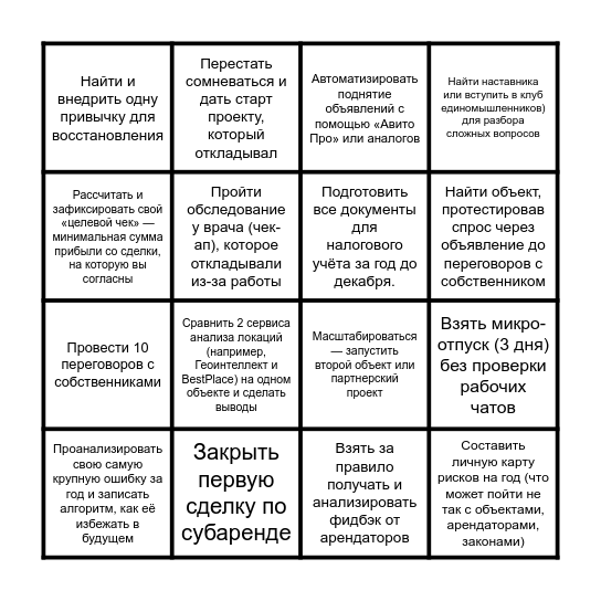 Рантье Бинго 2026 Bingo Card