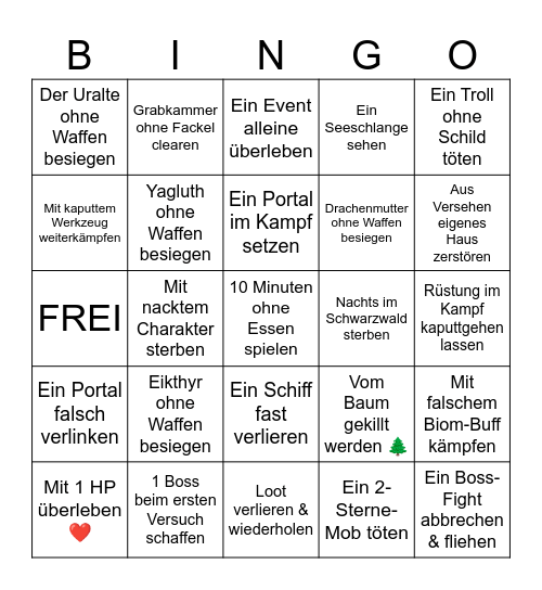 Valheim Bingo Challenge Bingo Card