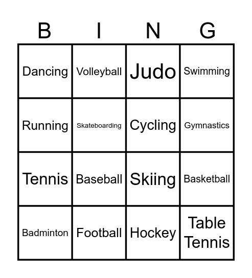 Sports Bingo Card