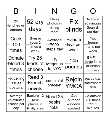 Eileen's 25 for 2026 Bingo Card