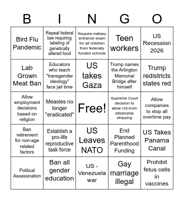 USA Nothing Ever Happens Bingo Card