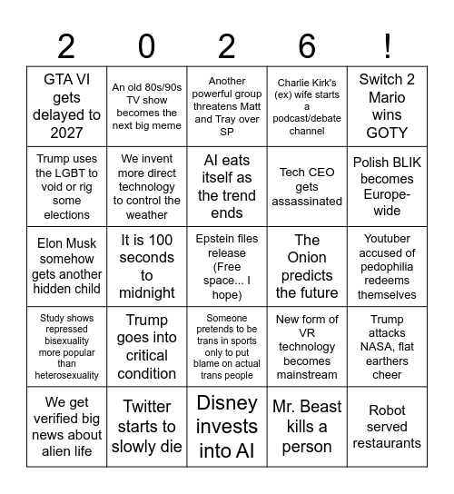 2026 Bingo Card