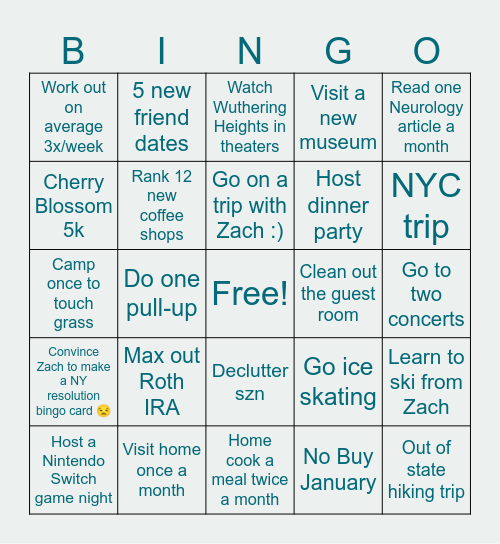 2026 Bingo Card