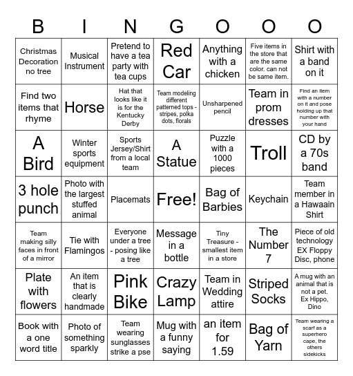 Holiday Thrift Store Scavenger Hunt Bingo Card