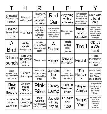 Holiday Thrift Store Scavenger Hunt Bingo Card