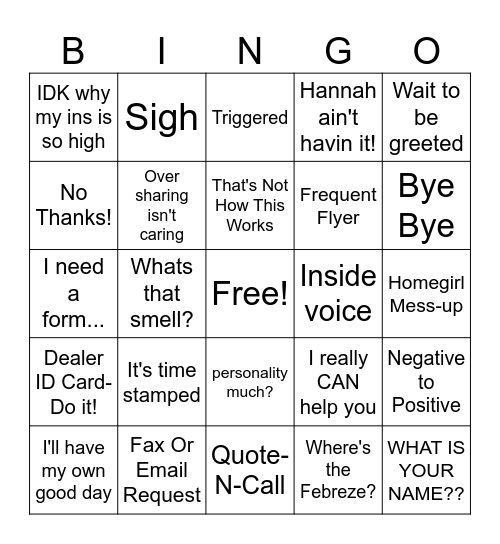 Untitled Bingo Card