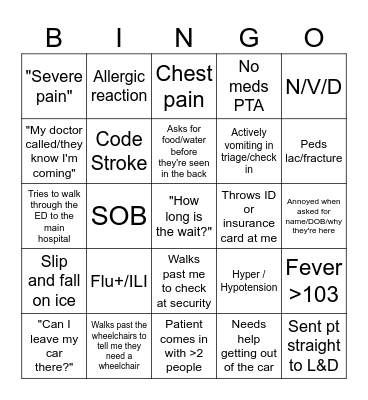 TRIAGE BINGO Card