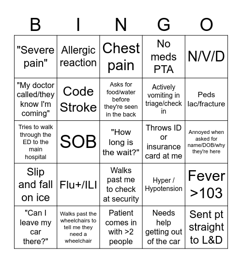 TRIAGE BINGO Card
