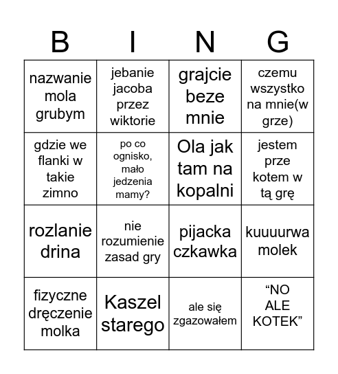 Jacobowe Bingo 2026 wersja noworoczna Bingo Card