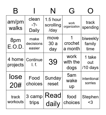 2026 Intentions Bingo Card