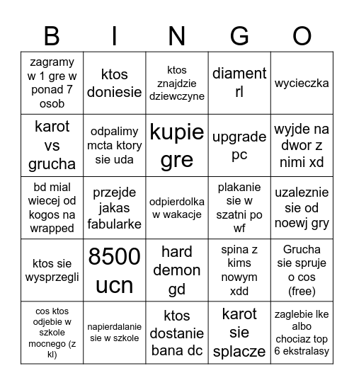 bingo 2026 xdd Bingo Card