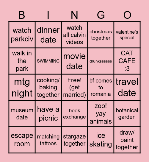 2026 Relationship Resolutions!! Bingo Card