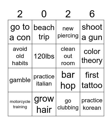 2026 Bingo Card