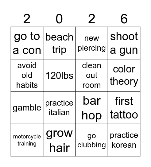 2026 Bingo Card