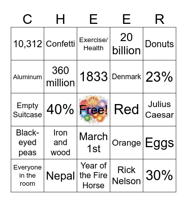 CHEERs to BINGO Card