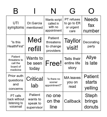 Call Center Bingo Card