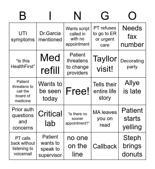 Call Center Bingo Card