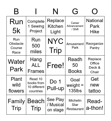 Lisa's 2026 Bingo Card
