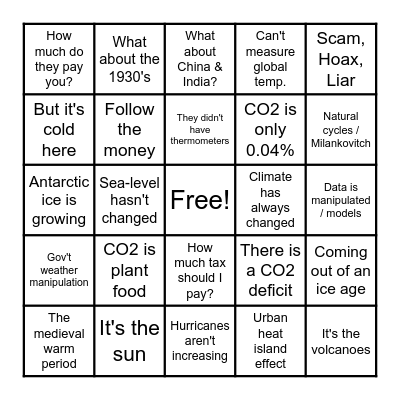 Climate Troll Bingo! Bingo Card
