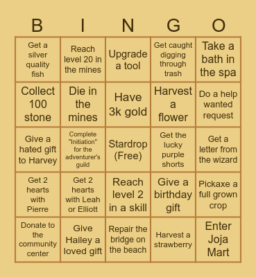 Stardew Valley Bingo V1 Bingo Card