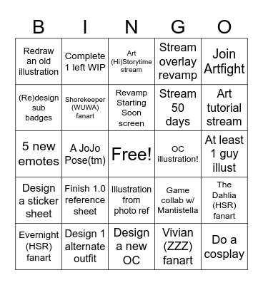 Kirsty's 2026 Art Goals Bingo Card