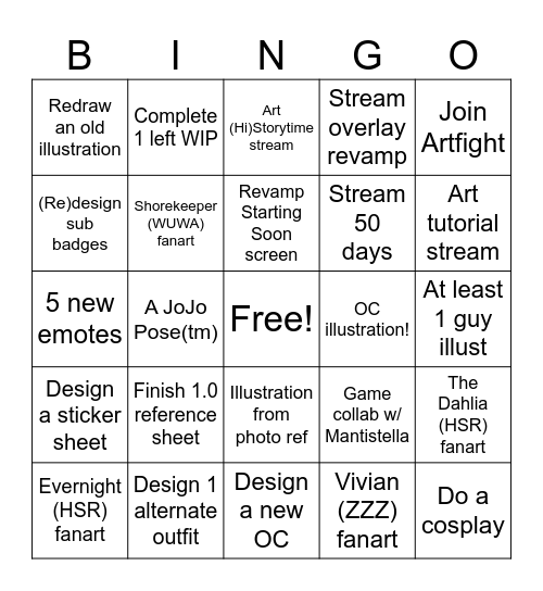 Kirsty's 2026 Art Goals Bingo Card