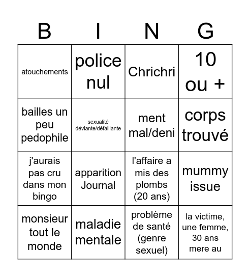 Faite entrer l'accusé Bingo Card