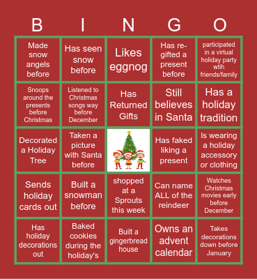 Virtual Holiday Bingo Card