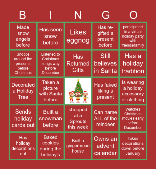 Virtual Holiday Bingo Card