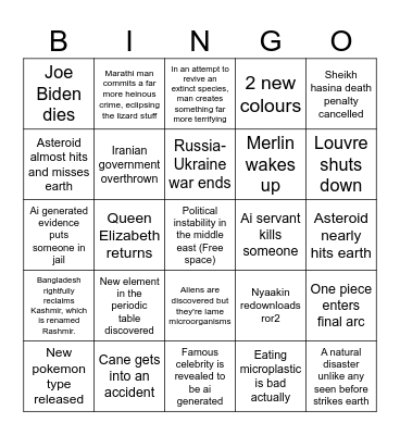 2026 predictions Bingo Card