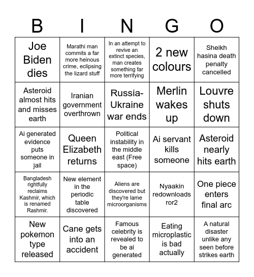 2026 predictions Bingo Card