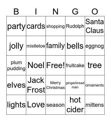 Holiday Bingo Card