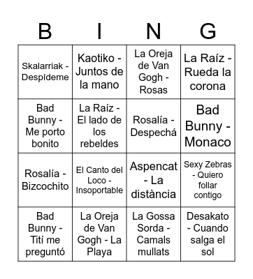 TKZ  Bingo Musical Bingo Card