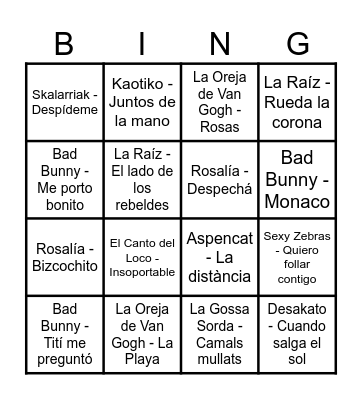 TKZ  Bingo Musical Bingo Card