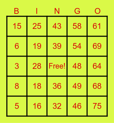 Untitled Bingo Card