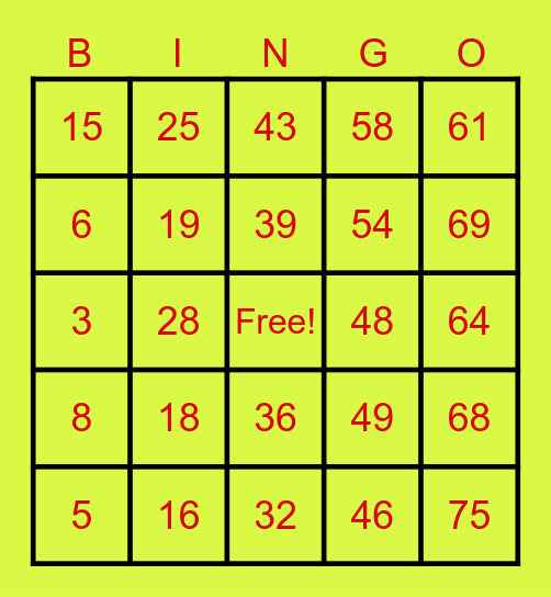 Untitled Bingo Card